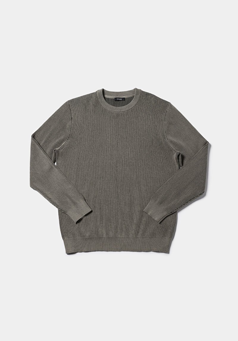 Regular Fit Yuvarlak Yaka Jakarlı Erkek Yeşil Kazak