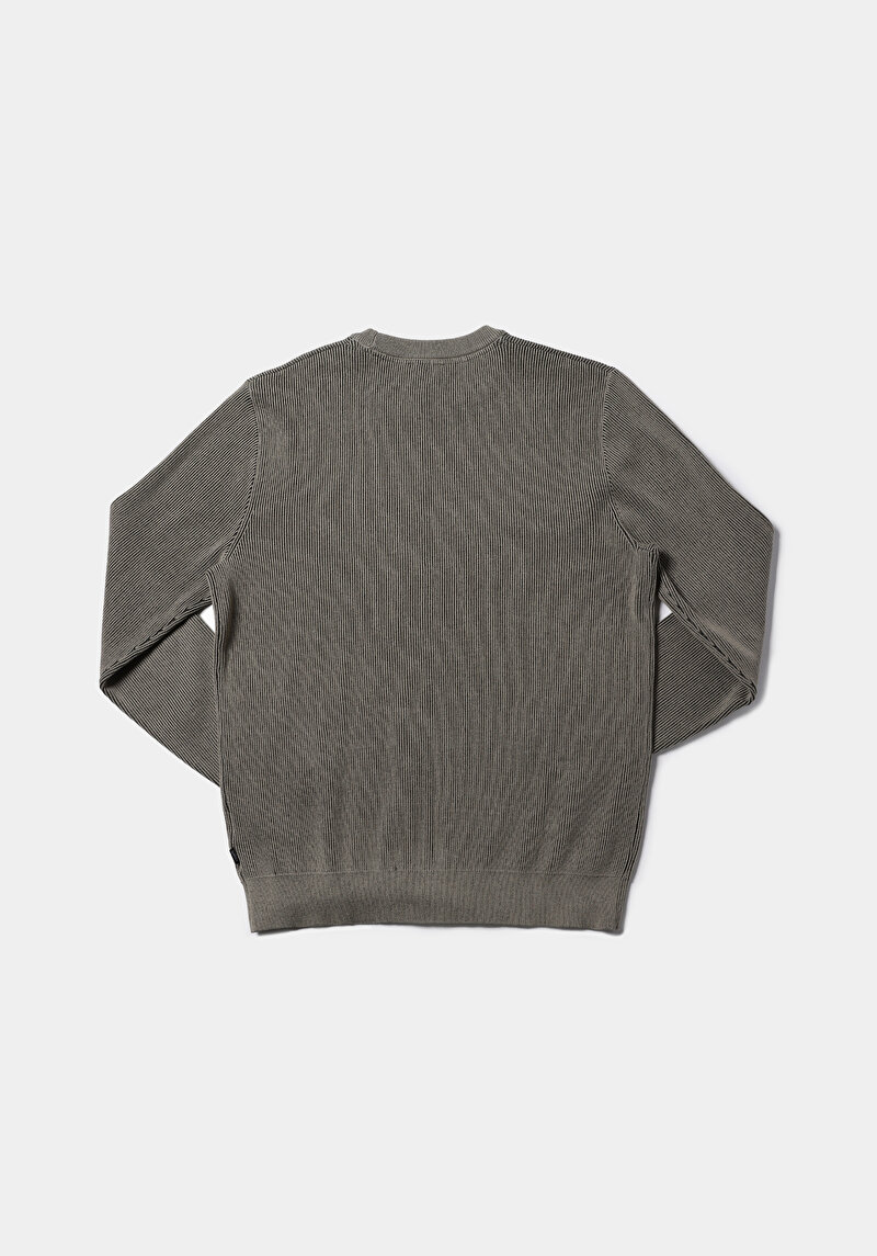 Regular Fit Yuvarlak Yaka Jakarlı Erkek Yeşil Kazak