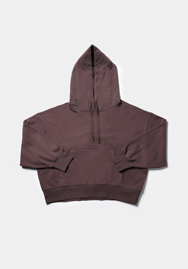 Relax Fit Kapüşonlu Düz Kadın Kahverengi Sweatshirt