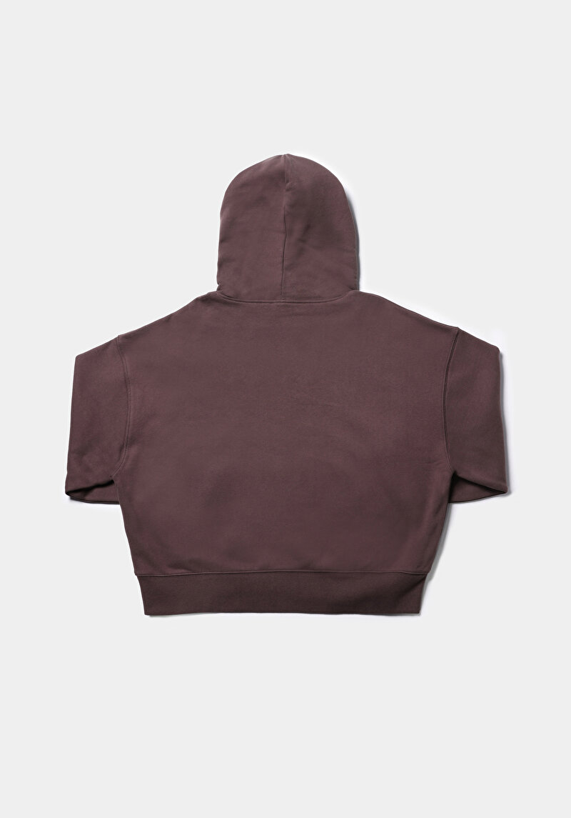 Relax Fit Kapüşonlu Düz Kadın Kahverengi Sweatshirt