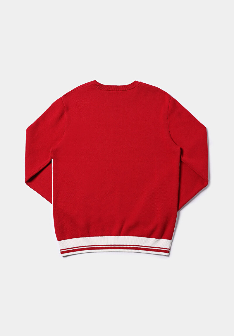 Regular Fit Yuvarlak Yaka Jakarlı Erkek Kirmizi Kazak