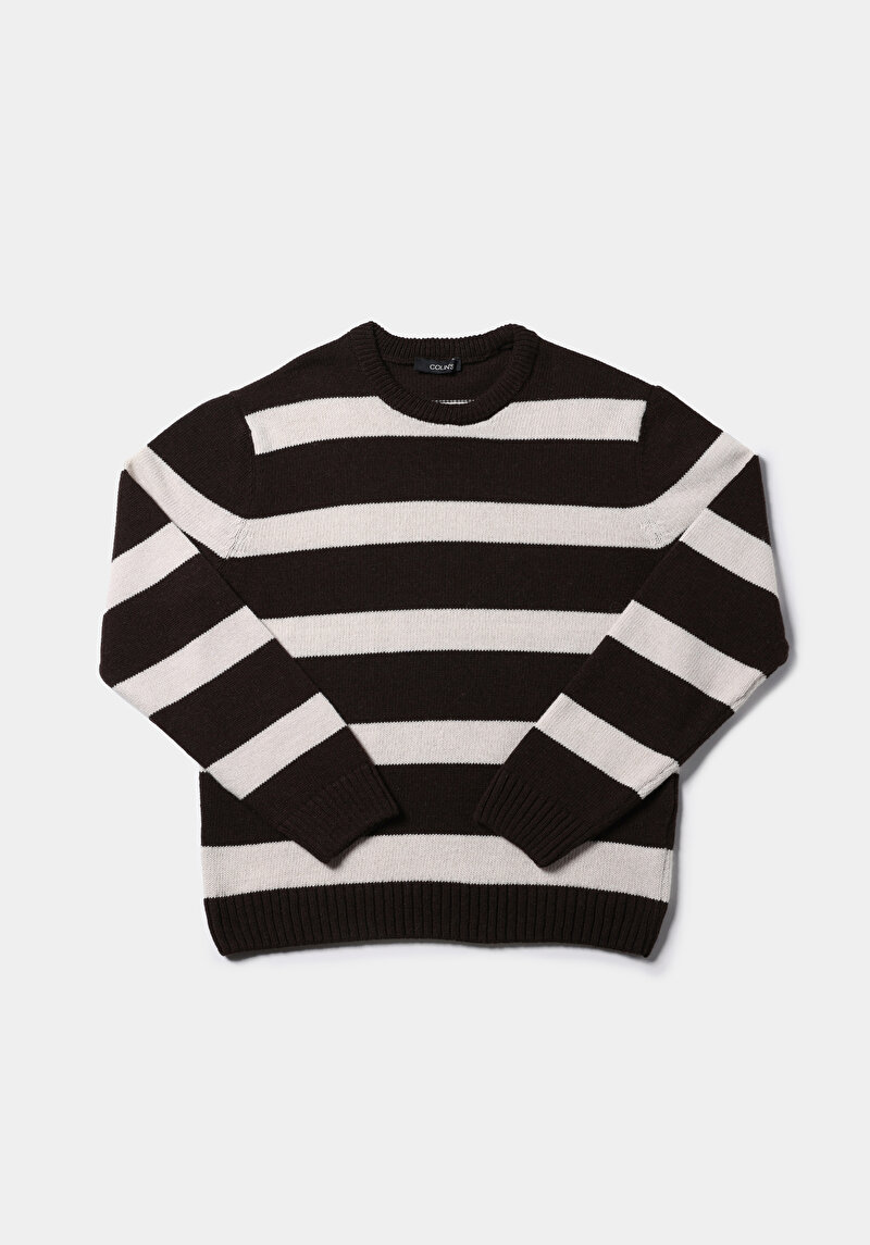 Regular Fit Yuvarlak Yaka Jakarlı Erkek Kahverengi Kazak