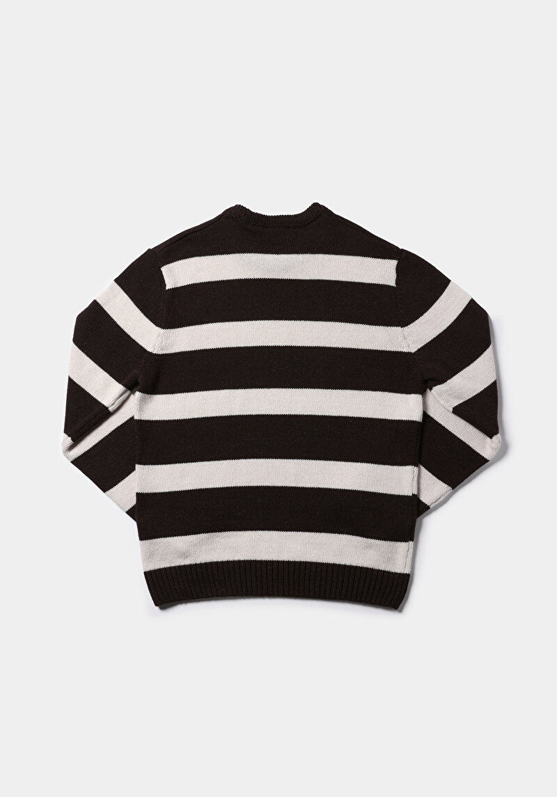 Regular Fit Yuvarlak Yaka Jakarlı Erkek Kahverengi Kazak