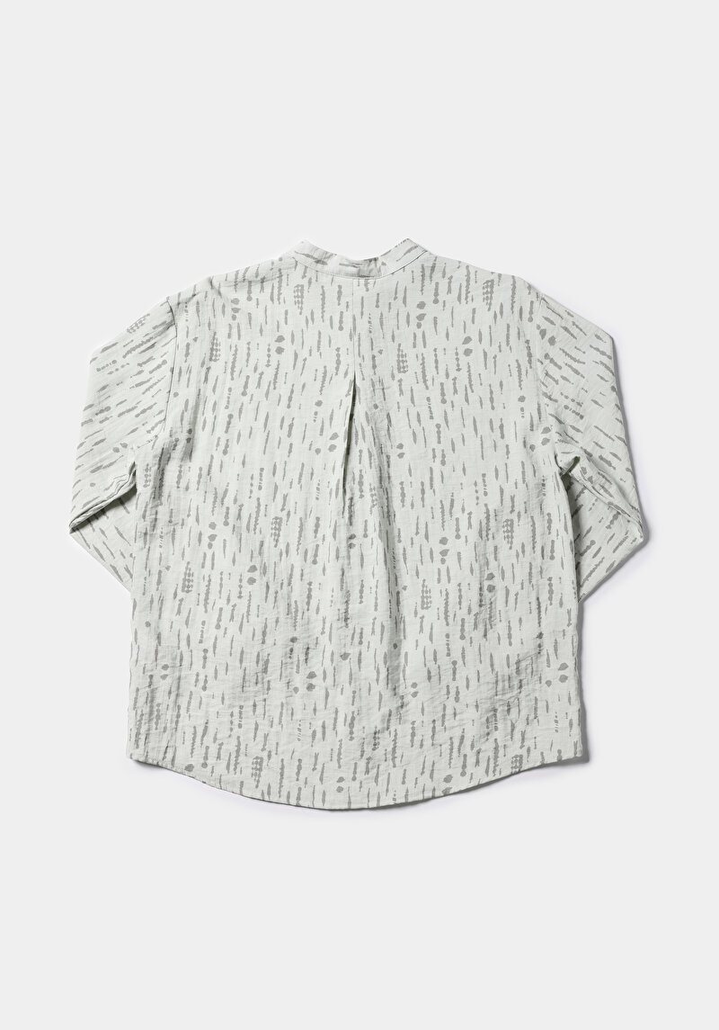 Regular Fit Hakim Yaka Baskılı Kadın Yeşil Uzun Kol Gömlek