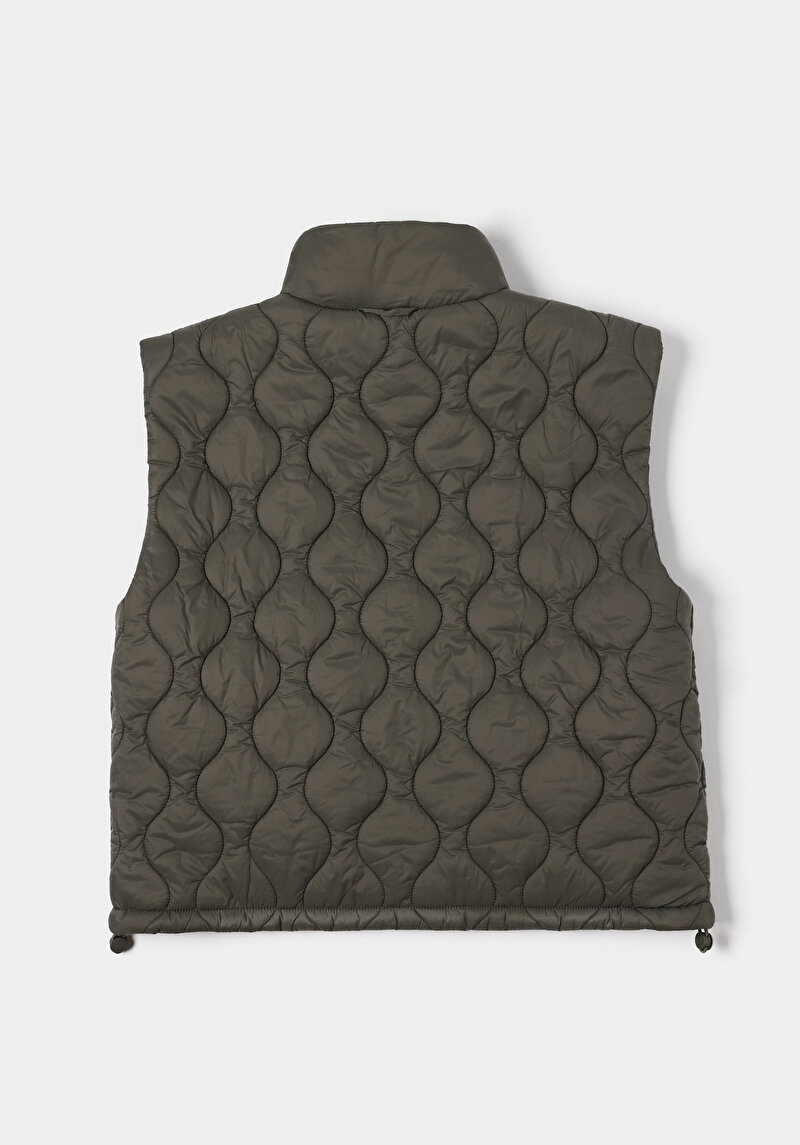 Regular Fit Dik Yaka Fermuarlı Astarlı Çift Yönlü Kadın Yeşil Yelek