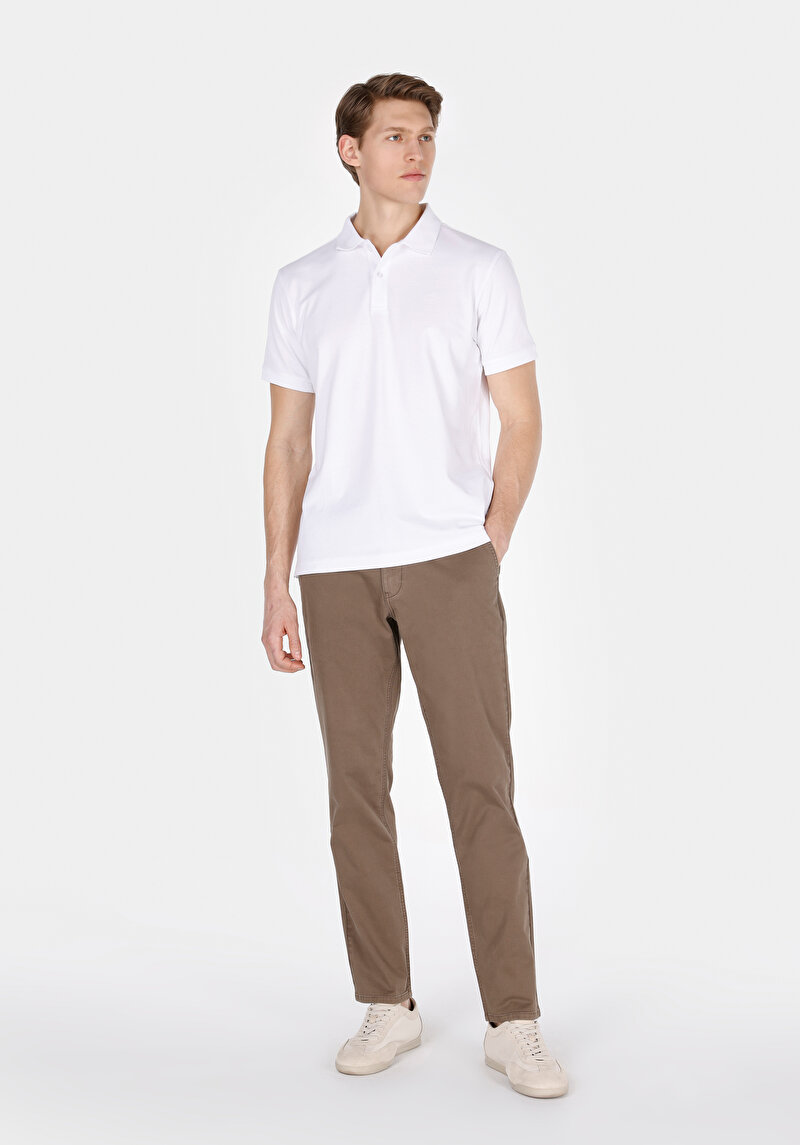 Regular Fit Orta Bel Düz Paça Erkek Kahverengi Pantolon