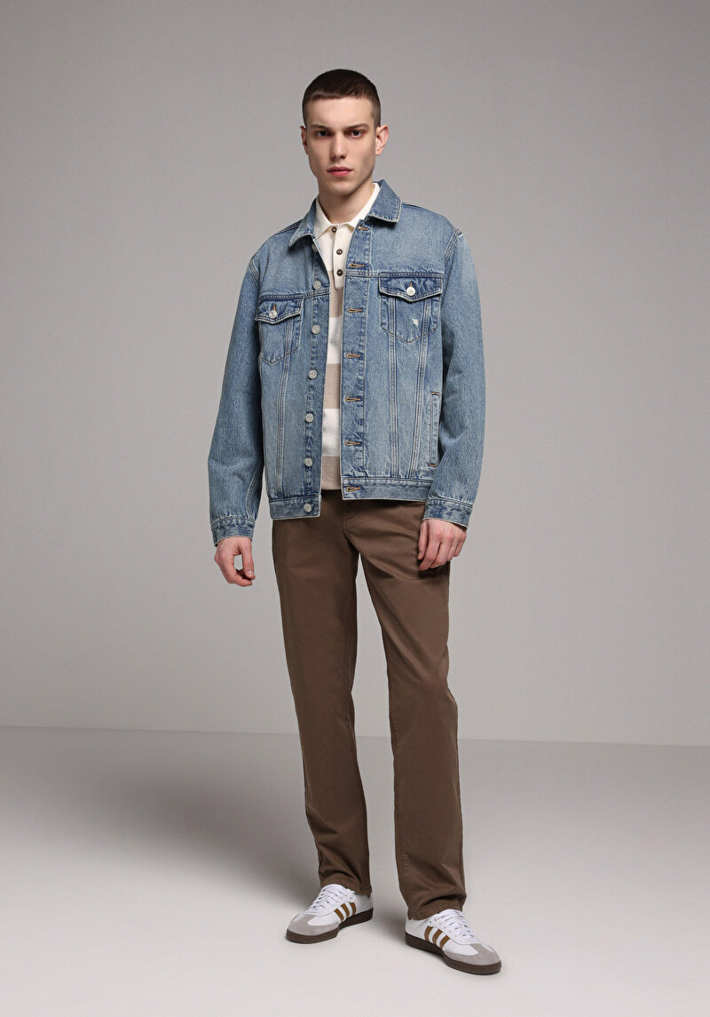 Regular Fit Orta Bel Düz Paça Erkek Kahverengi Pantolon