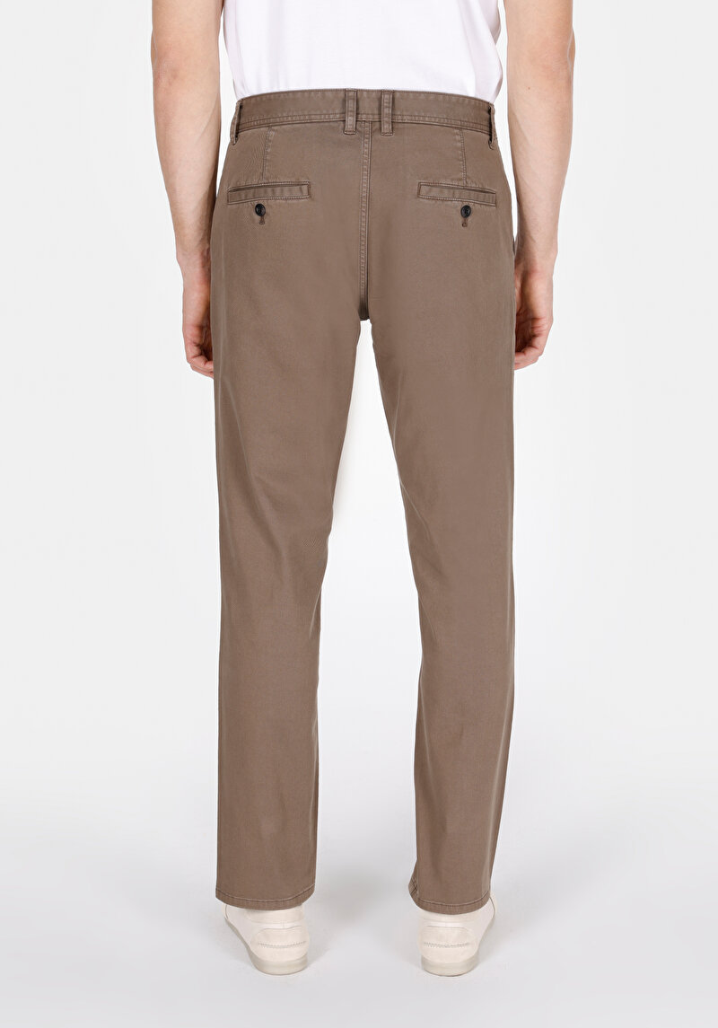 Regular Fit Orta Bel Düz Paça Erkek Kahverengi Pantolon
