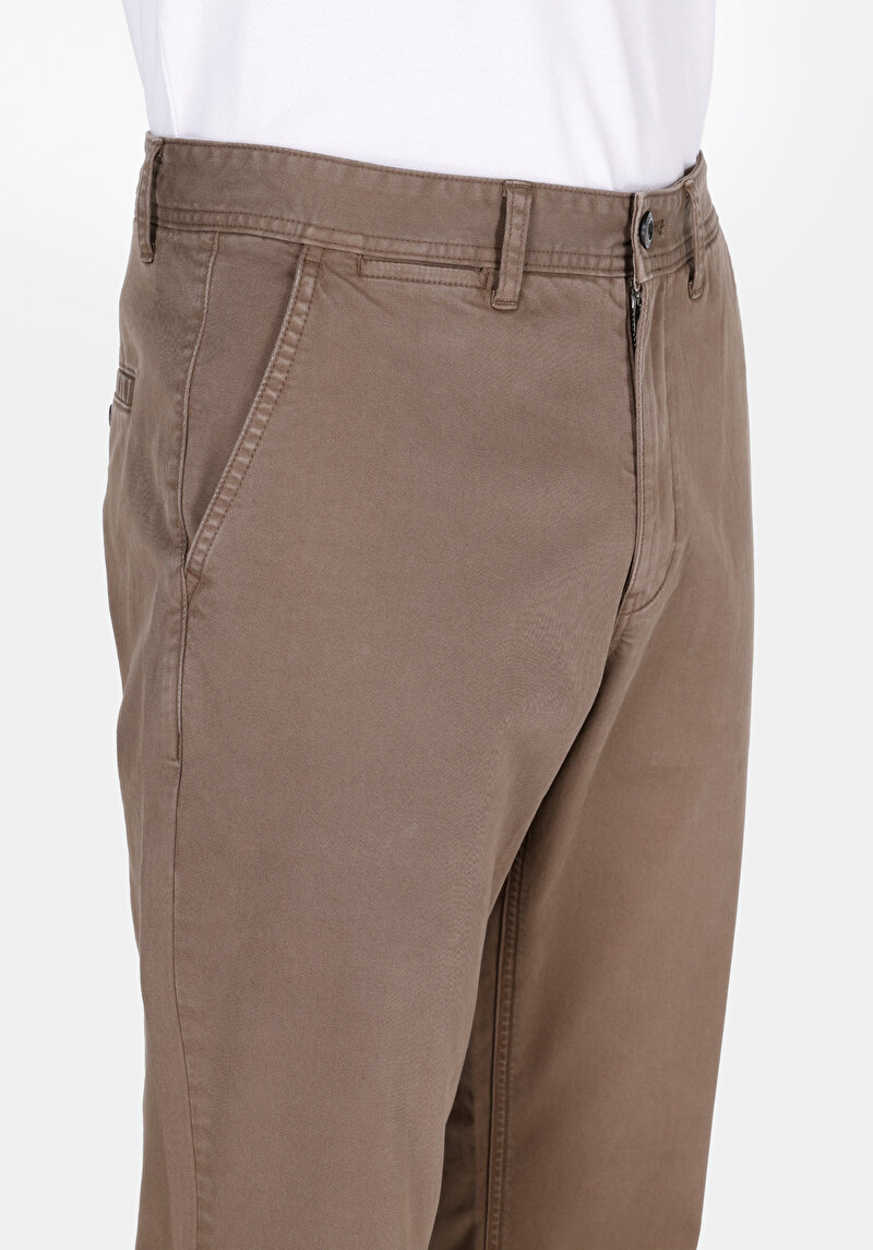 Regular Fit Orta Bel Düz Paça Erkek Kahverengi  Pantolon