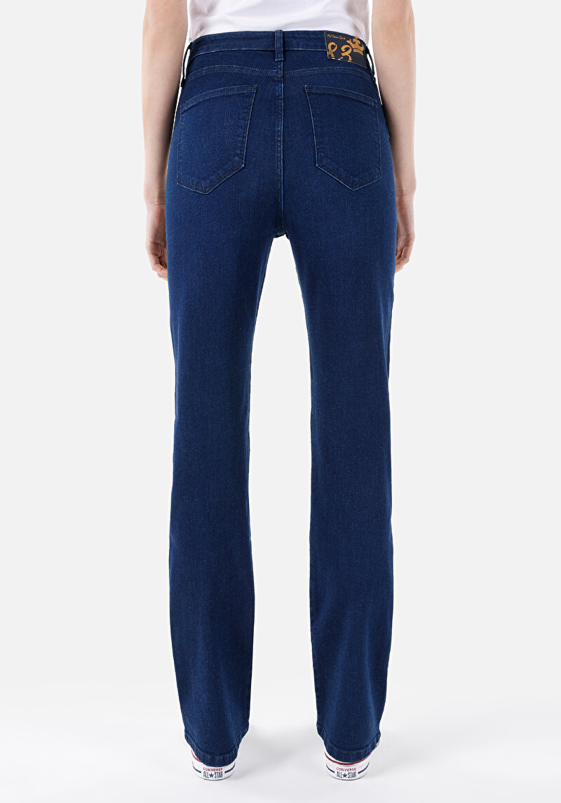 Regular Fit Orta Bel Slim Straight Leg Kadın İndigo Jean Pantolon