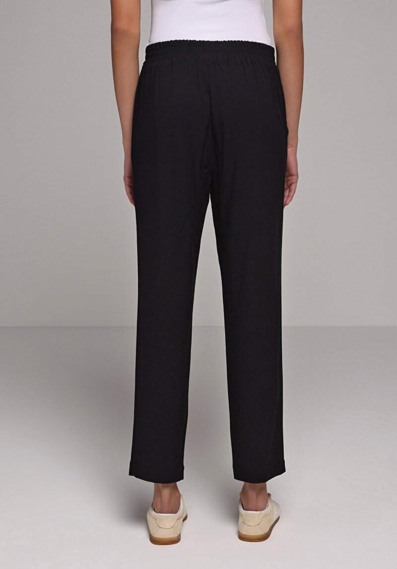 Regular Fit Yüksel Bel Düz Paça Kadın Siyah Pantolon
