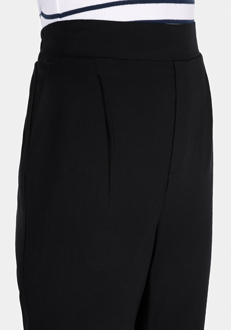 Regular Fit Yüksel Bel Düz Paça Kadın Siyah  Pantolon