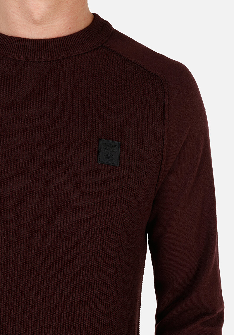 Slim Fit Yuvarlak Yaka  Erkek Bordo Kazak