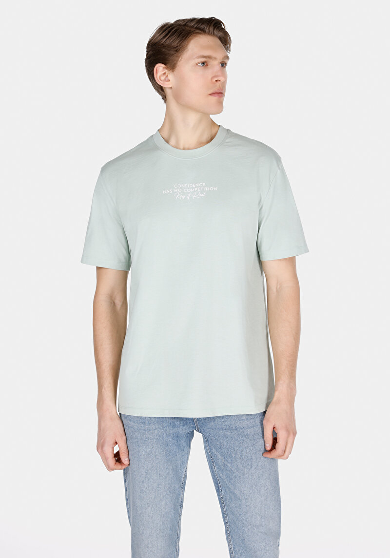 Comfort Fit Yuvarlak Yaka Düz Erkek Yeşil Kısa Kol Tişört