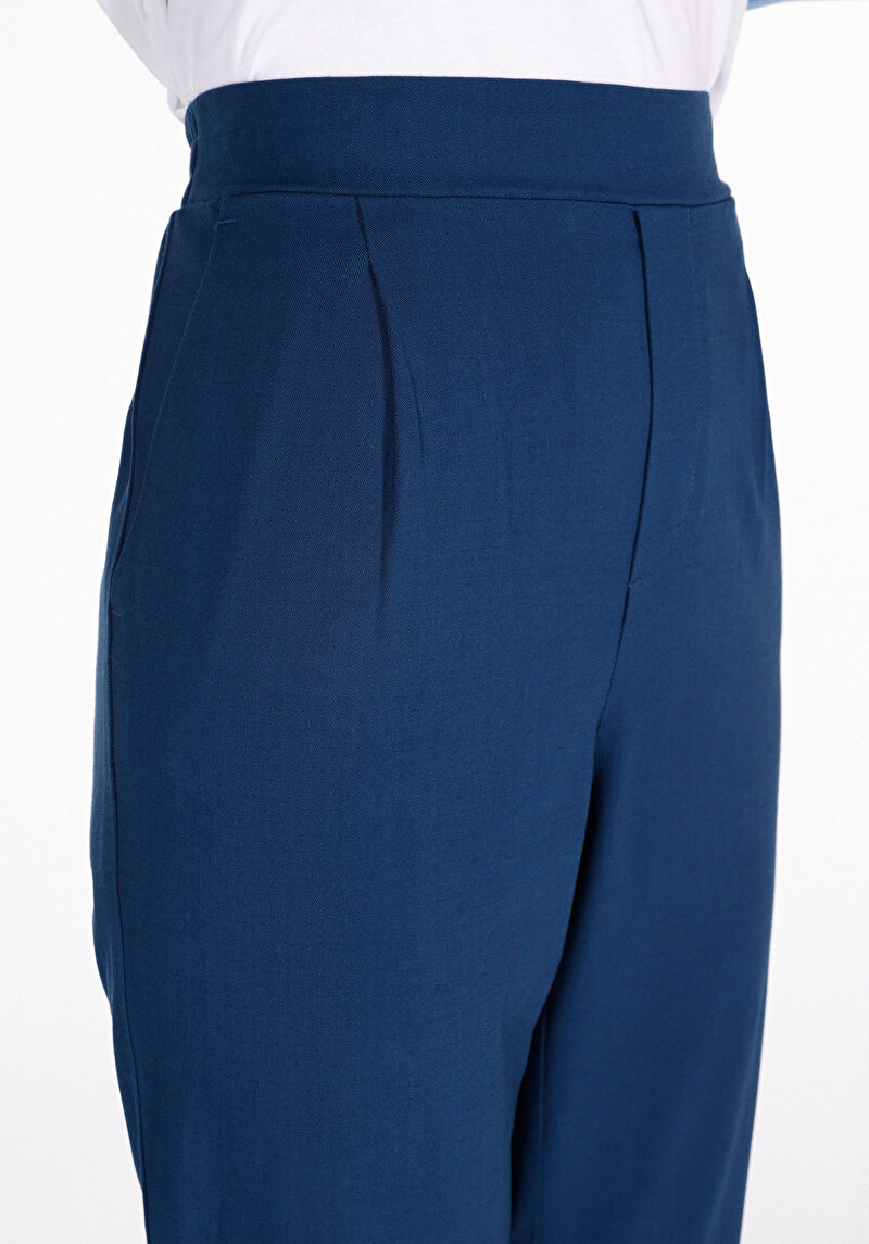 Regular Fit Yüksel Bel Düz Paça Kadın İndigo  Pantolon