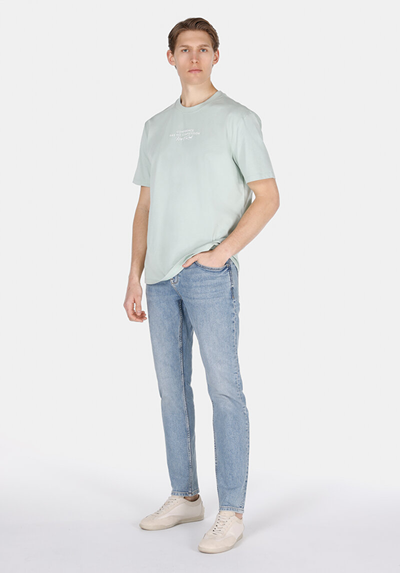 Comfort Fit Yuvarlak Yaka Düz Erkek Yeşil Kısa Kol Tişört