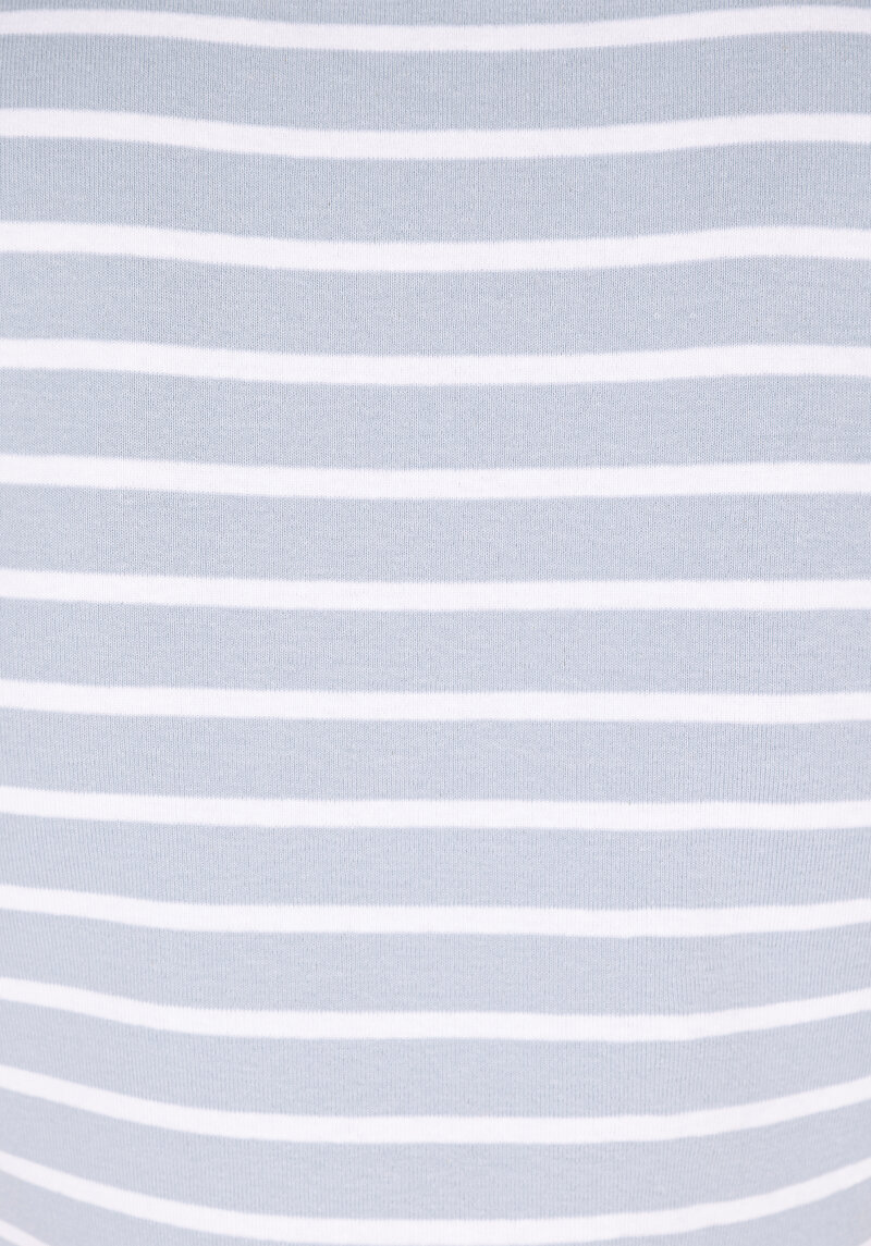 Slim Fit Kare Yaka Çizgili Kadın Mavi Kısa Kol Tişört