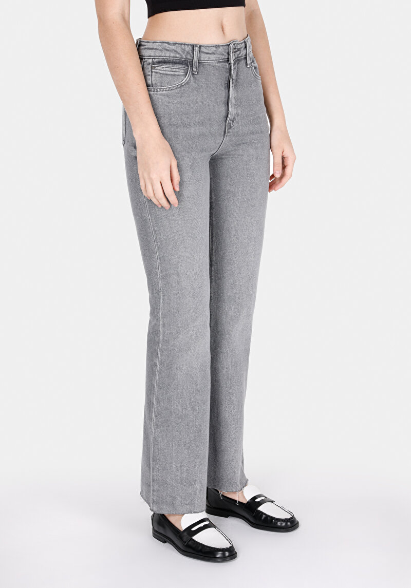 Regular Fit Orta Bel Bootcut Kadın Grey Denim Jean Pantolon