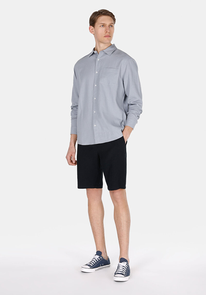 Regular Fit Orta Bel Düz Erkek Siyah Şort