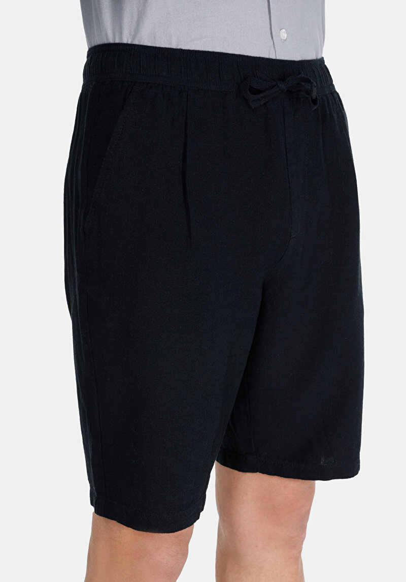 Regular Fit Orta Bel Düz Erkek Siyah Şort