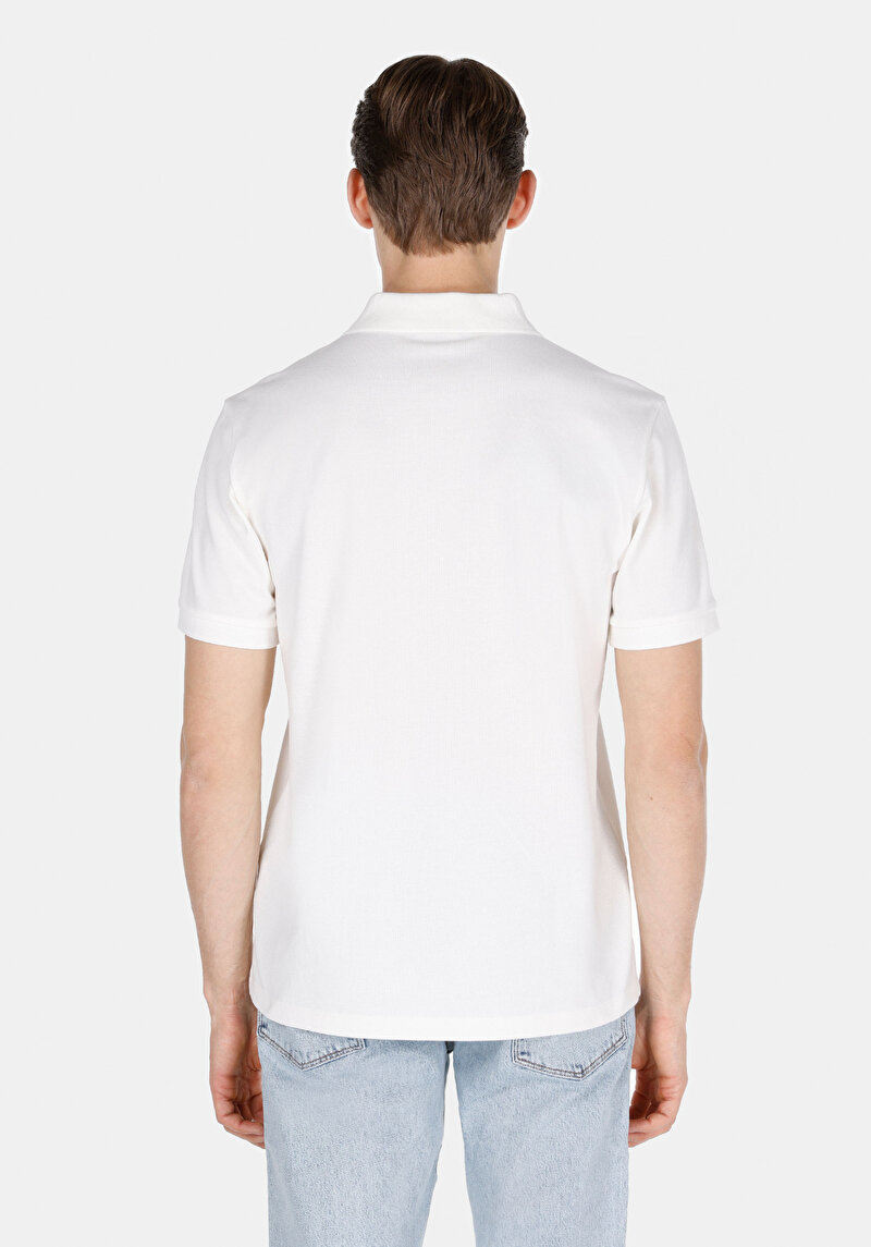 Regular Fit Polo Yaka Düz Erkek Beyaz Kısa Kol Tişört