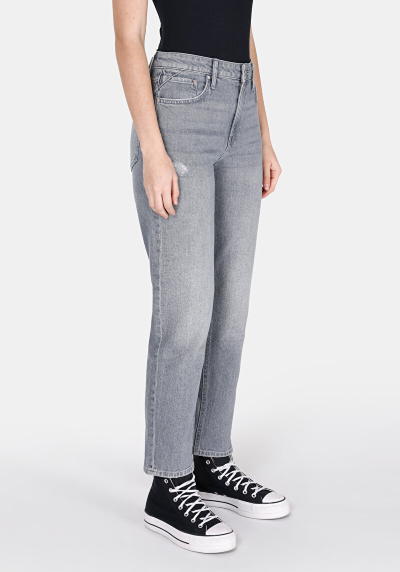 Boyfriend Fit   Kadın Grey Denim Jean Pantolon