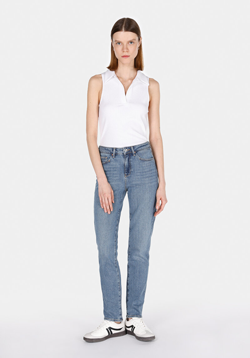 Slim Fit   Kadın Mid İndigo Denim Jean Pantolon