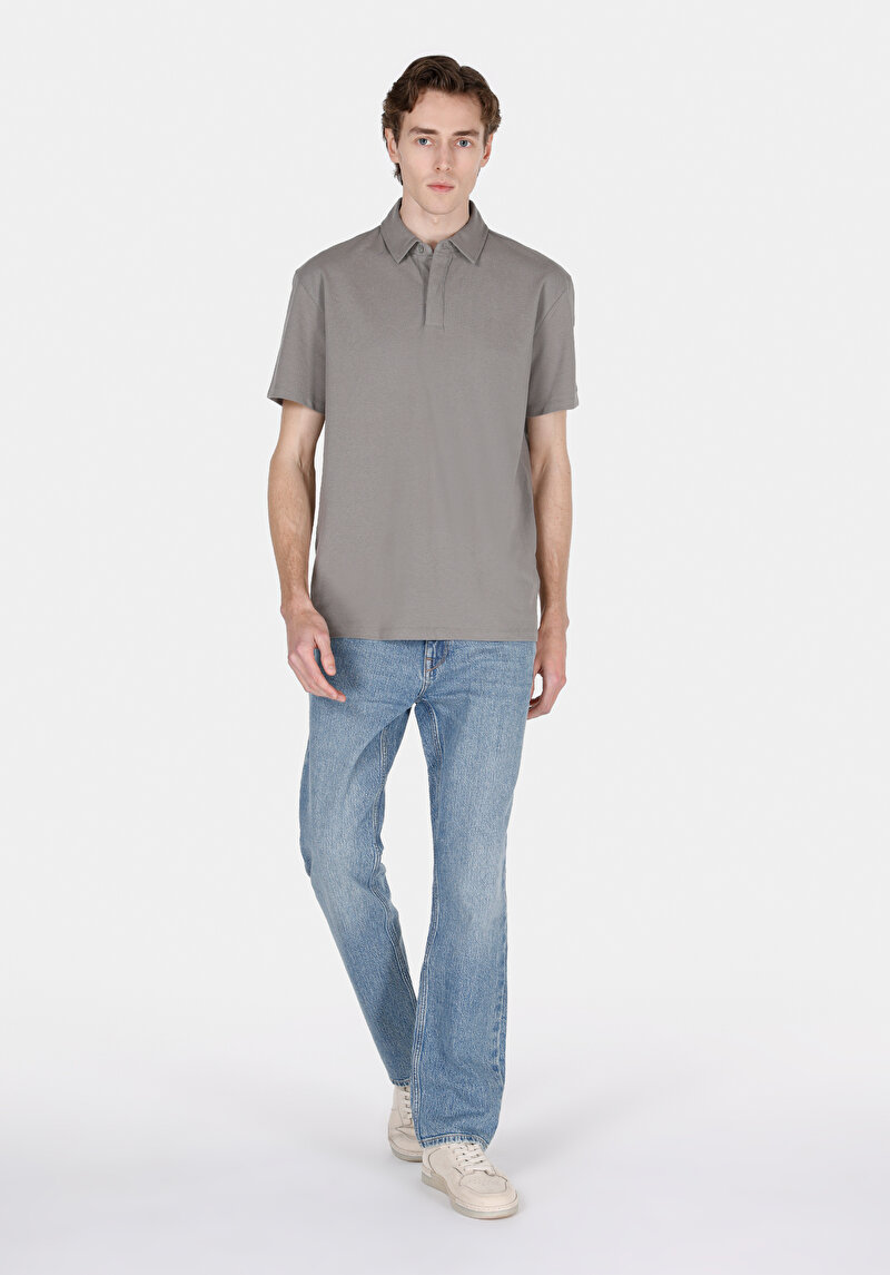 Comfort Fit Polo Yaka Düz Erkek Yeşil Kısa Kol Tişört