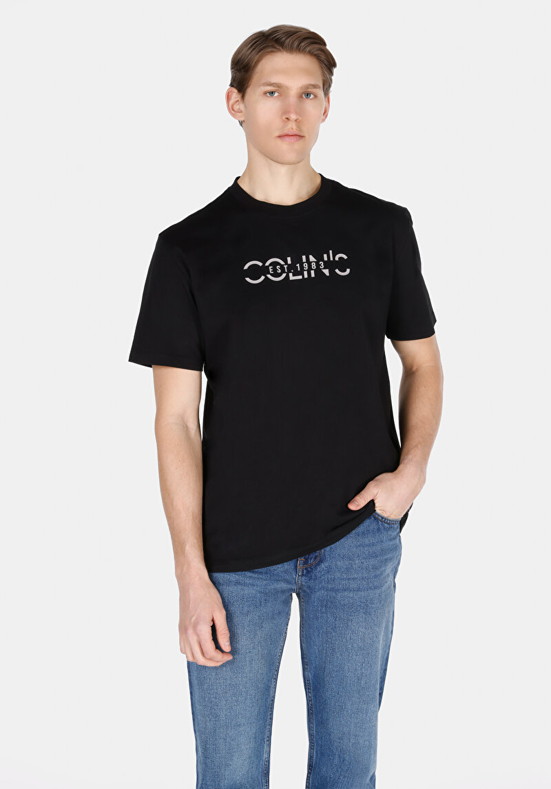 Comfort Fit Yuvarlak Yaka Düz Erkek Siyah Kısa Kol Tişört