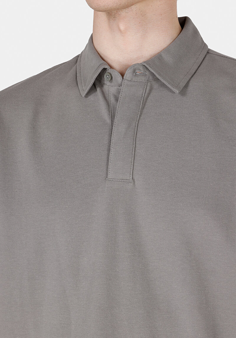 Comfort Fit Polo Yaka Düz Erkek Yeşil Kısa Kol Tişört