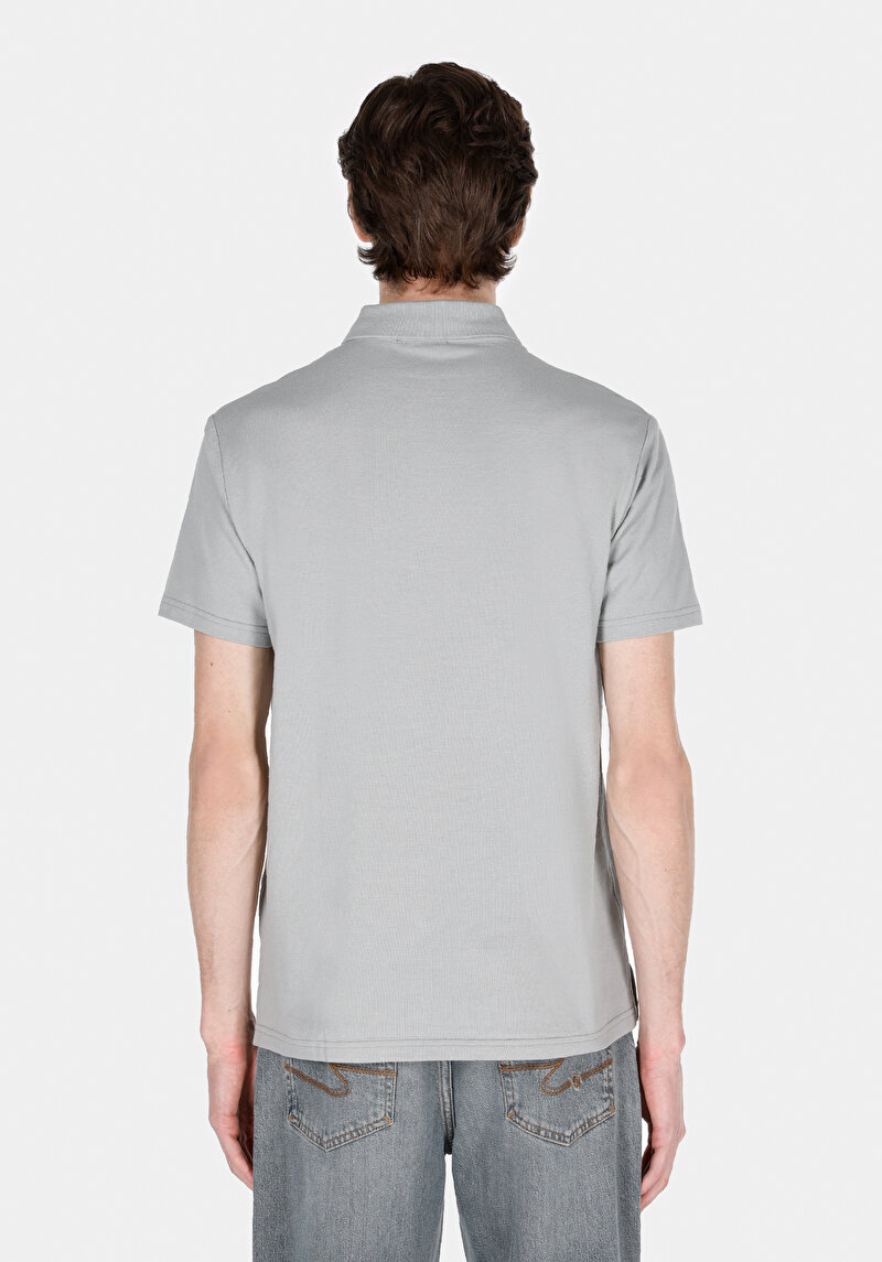 Regular Fit Polo Yaka Düz Erkek Gri Kısa Kol Tişört