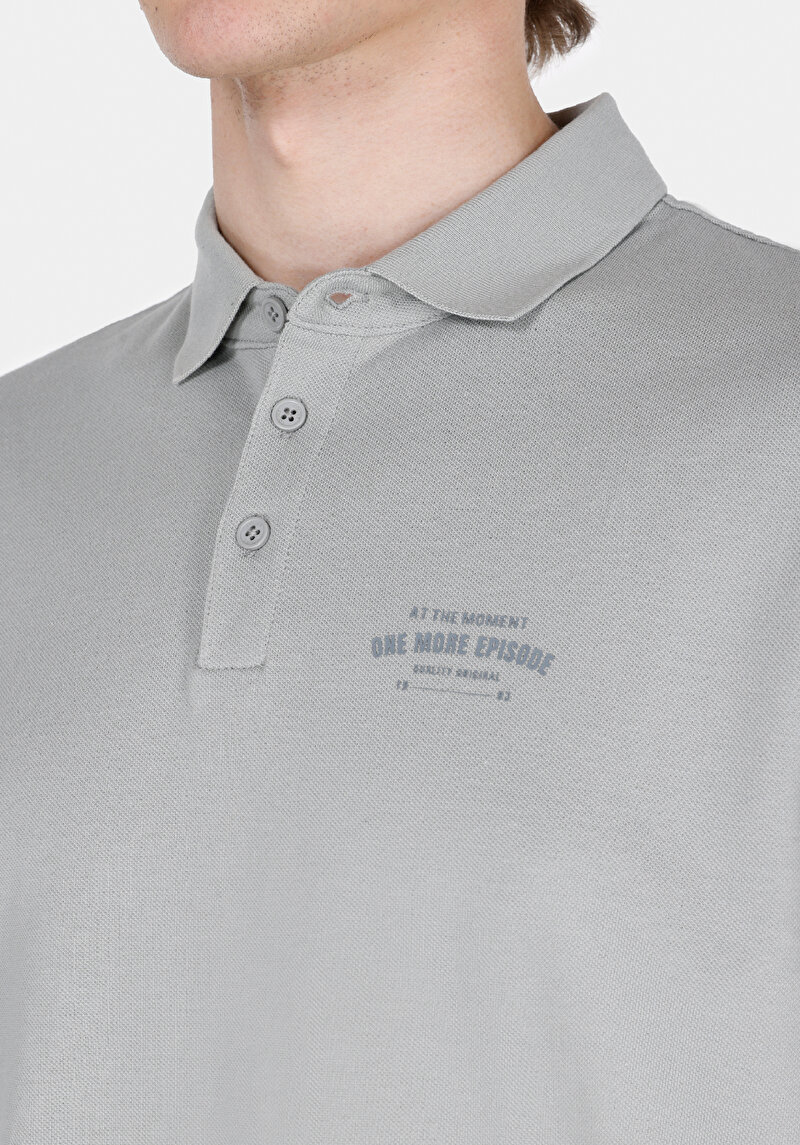 Regular Fit Polo Yaka Düz Erkek Gri Kısa Kol Tişört