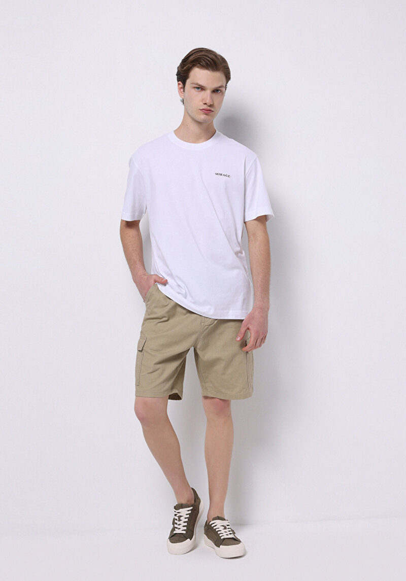 Regular Fit Orta Bel Düz Erkek Bej Şort