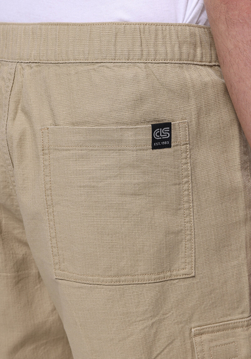 Regular Fit Orta Bel Düz Erkek Bej Şort