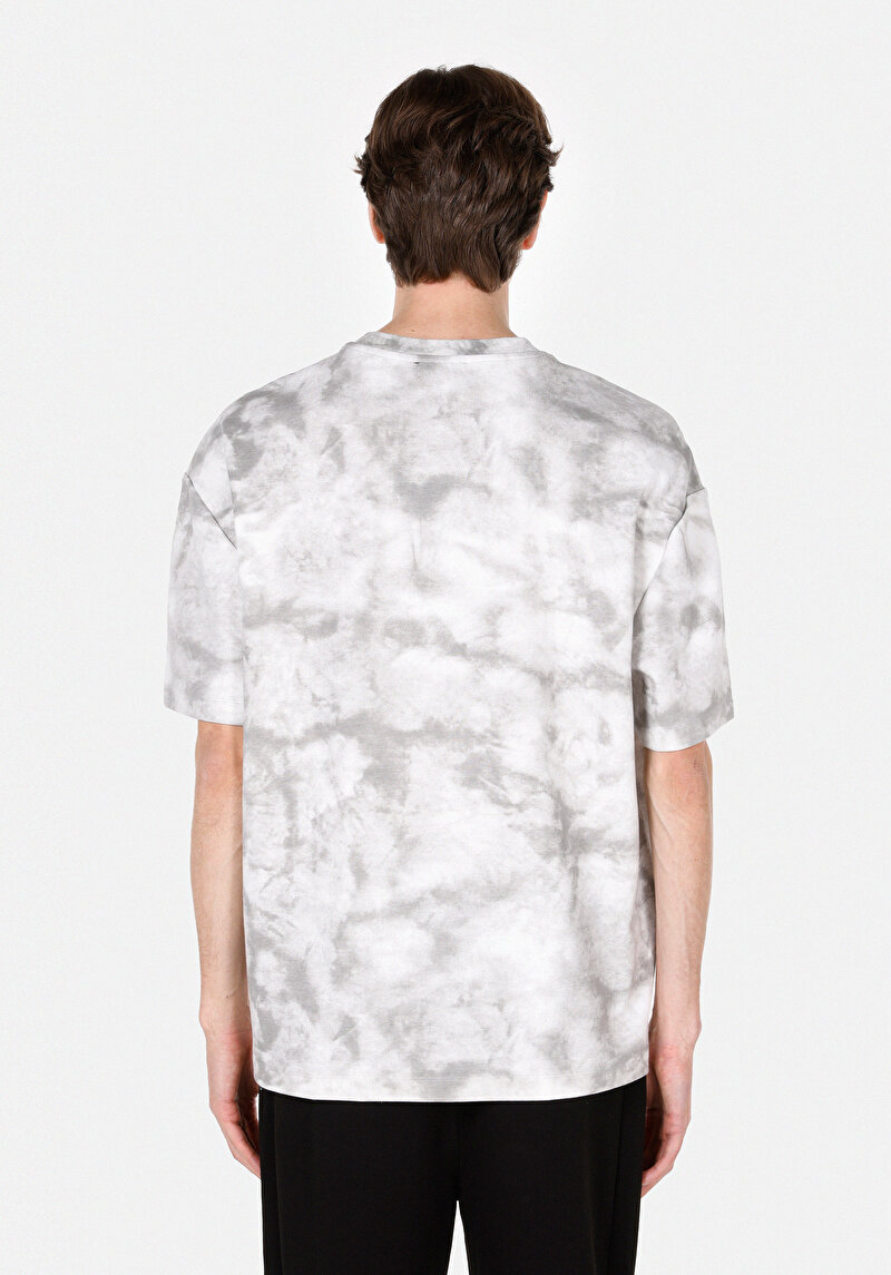 Oversize Fit Yuvarlak Yaka Baskılı Erkek Gri Kısa Kol Tişört