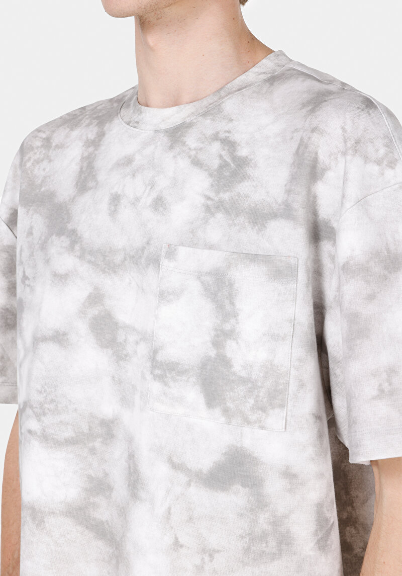 Oversize Fit Yuvarlak Yaka Baskılı Erkek Gri Kısa Kol Tişört