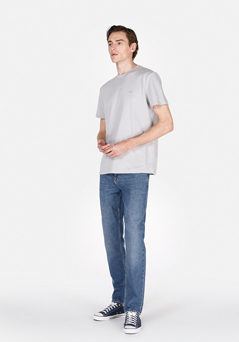 Straight Fit   Erkek Mid İndigo Denim Jean Pantolon