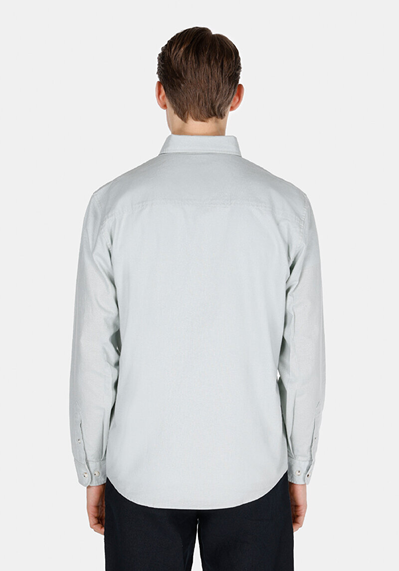 Regular Fit Shirt Neck Düz Erkek Yeşil Uzun Kol Gömlek