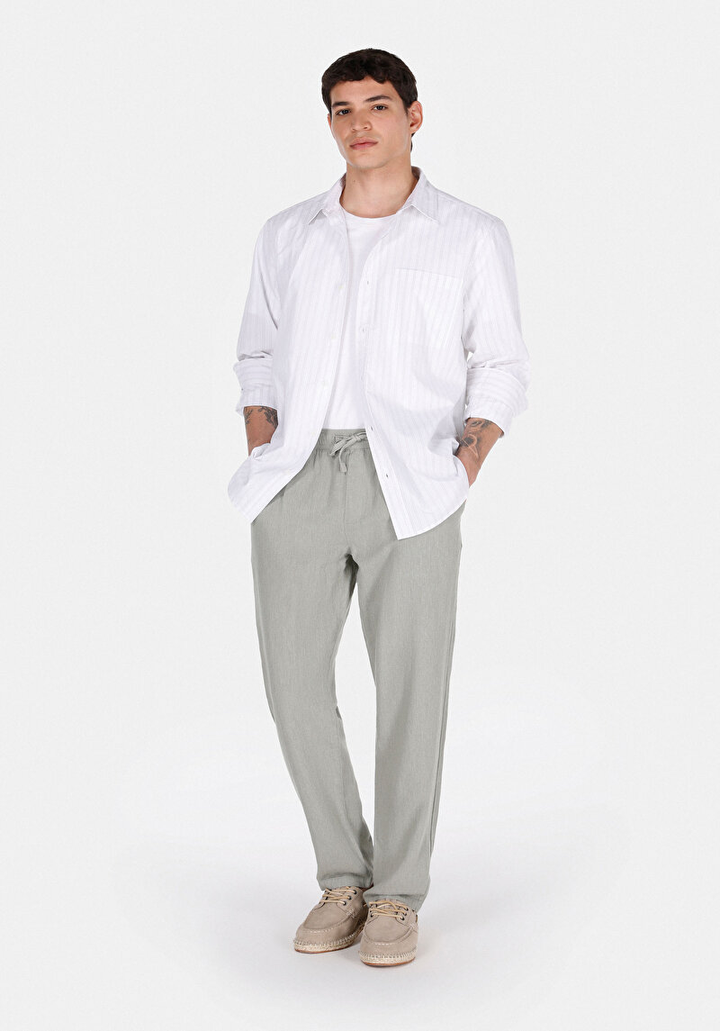 Regular Fit Orta Bel Uzun Paça Erkek Yeşil Pantolon