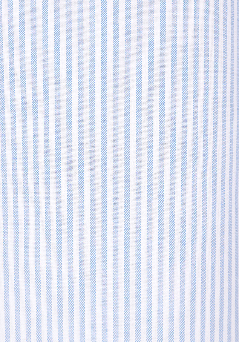 Slim Fit Shirt Neck Çizgili Erkek Mavi Uzun Kol Gömlek