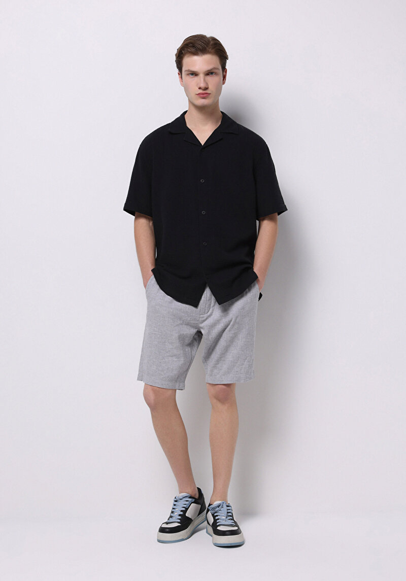 Regular Fit Orta Bel Düz Erkek Gri Şort