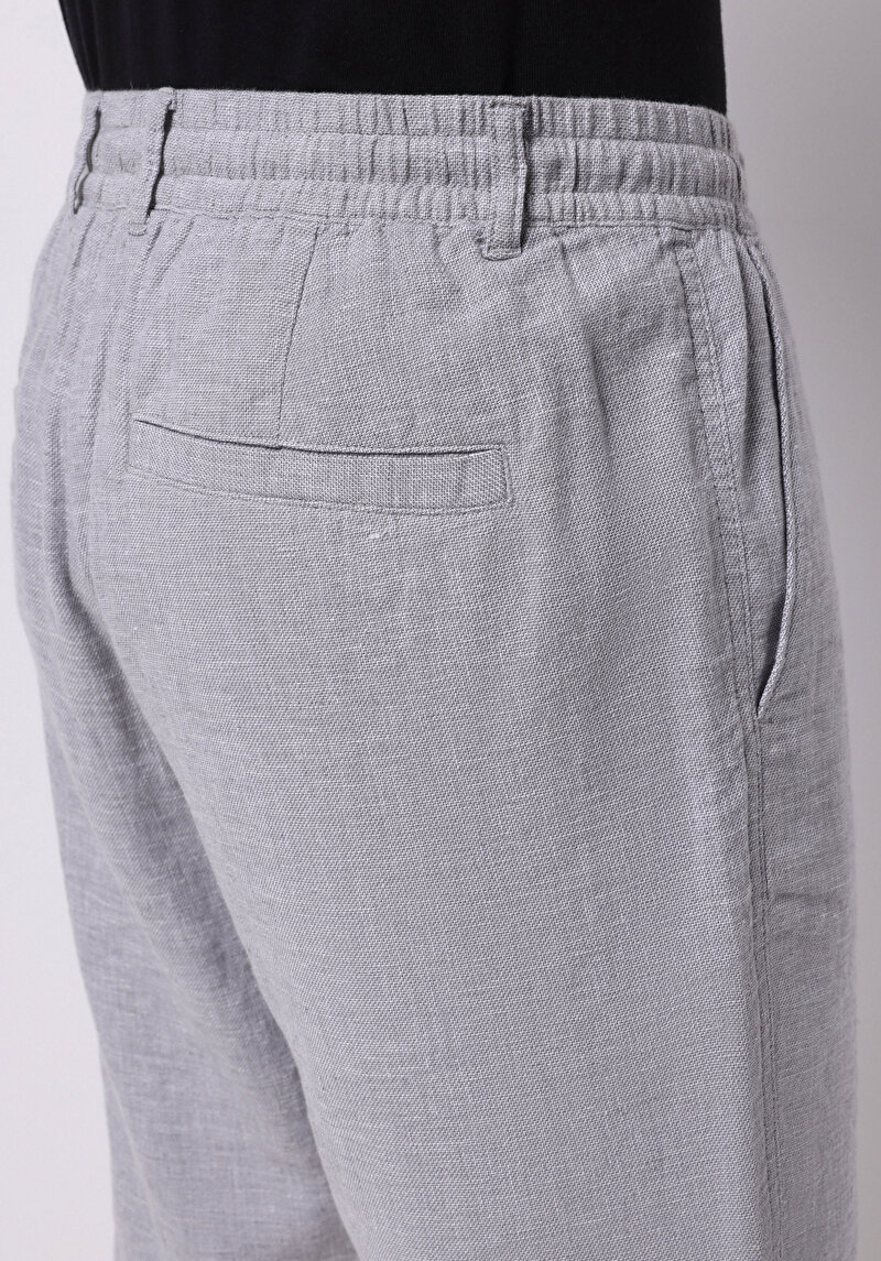 Regular Fit Orta Bel Düz Erkek Gri Şort