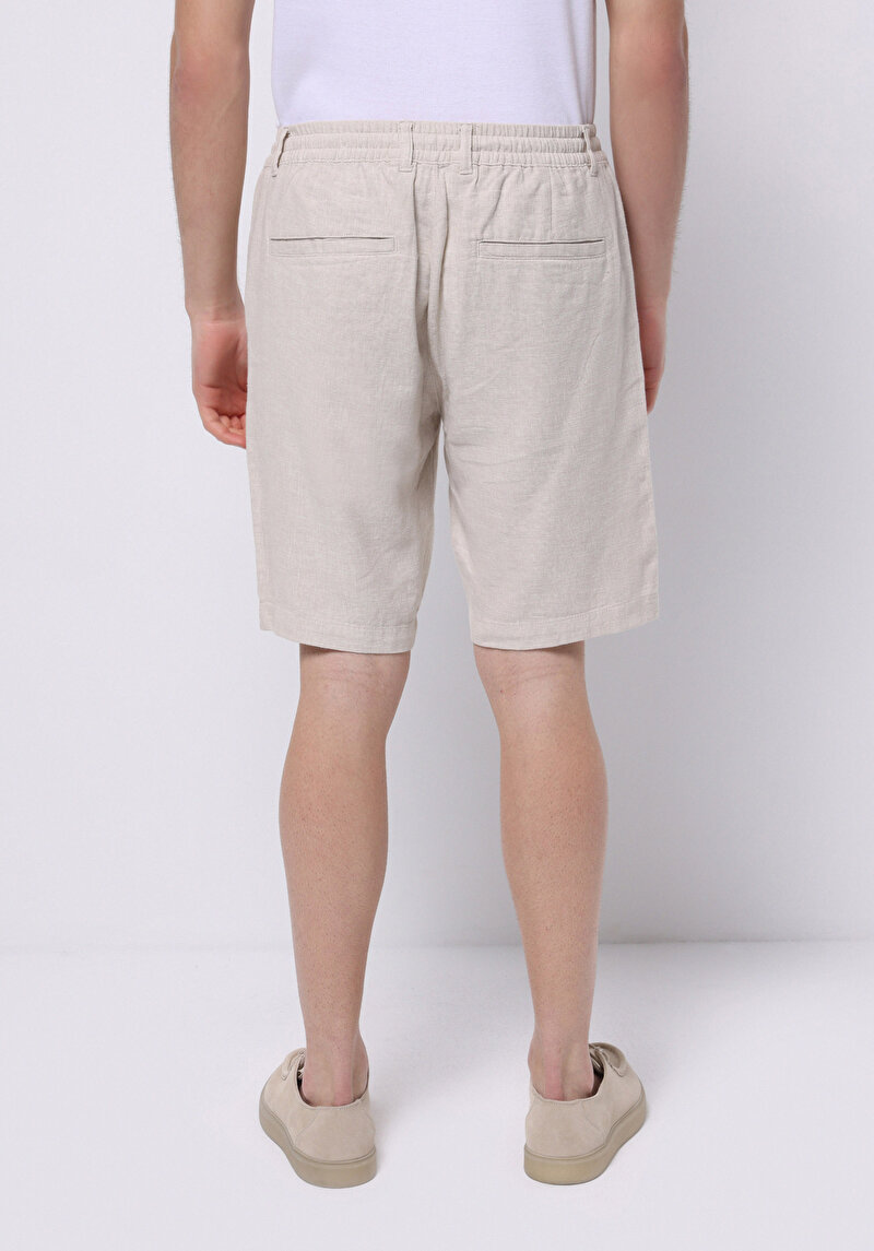 Regular Fit Orta Bel Düz Erkek Bej Şort