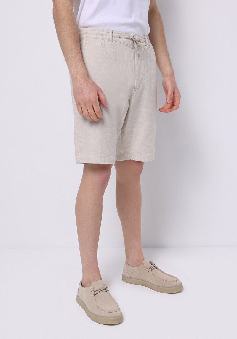 Regular Fit Orta Bel Düz Erkek Bej Şort