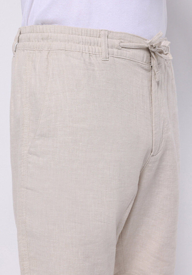 Regular Fit Orta Bel Düz Erkek Bej Şort