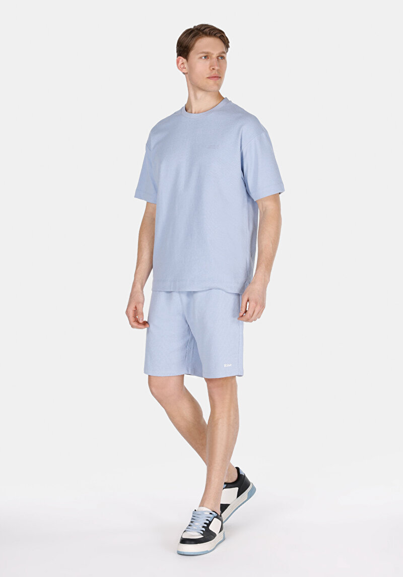 Regular Fit Orta Bel Düz Erkek Mavi Şort