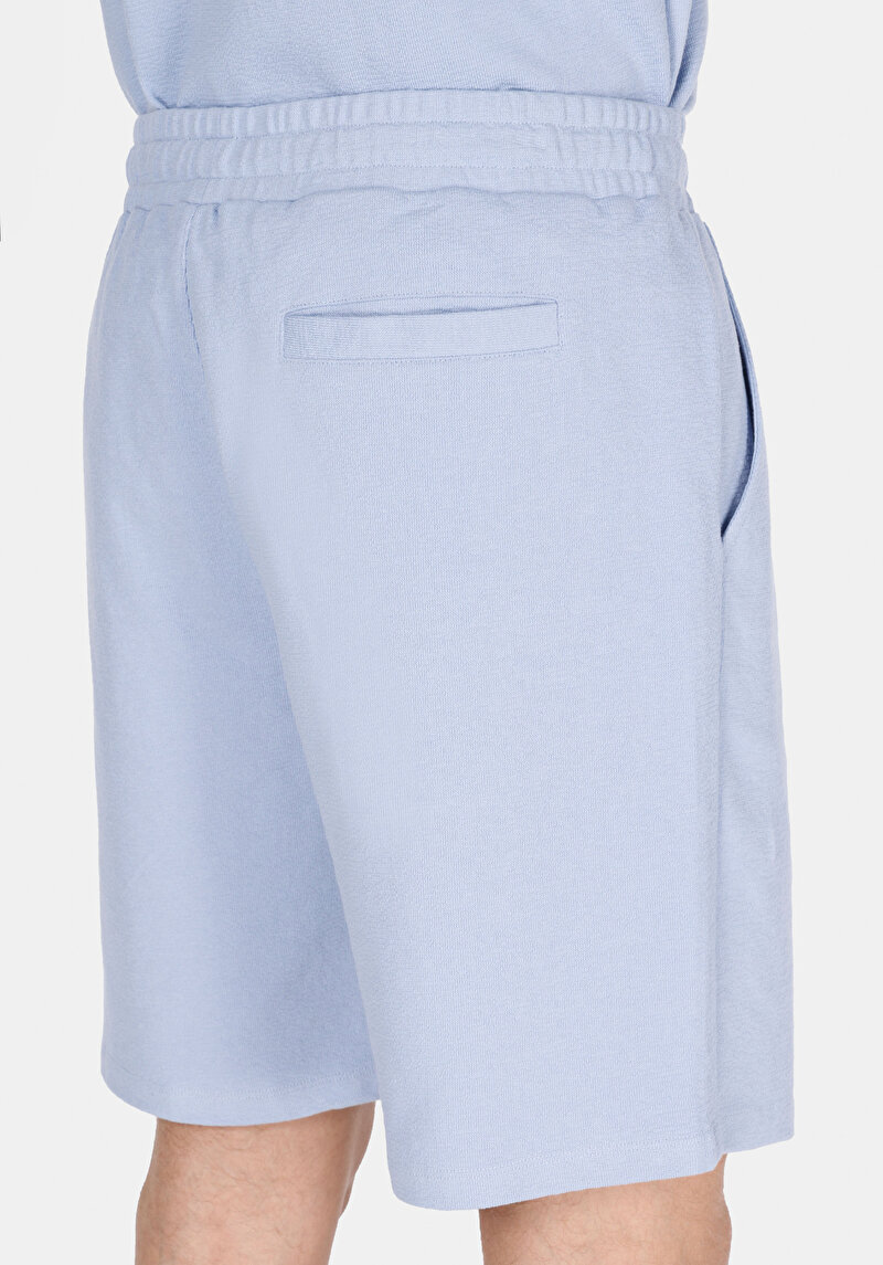 Regular Fit Orta Bel Düz Erkek Mavi Şort