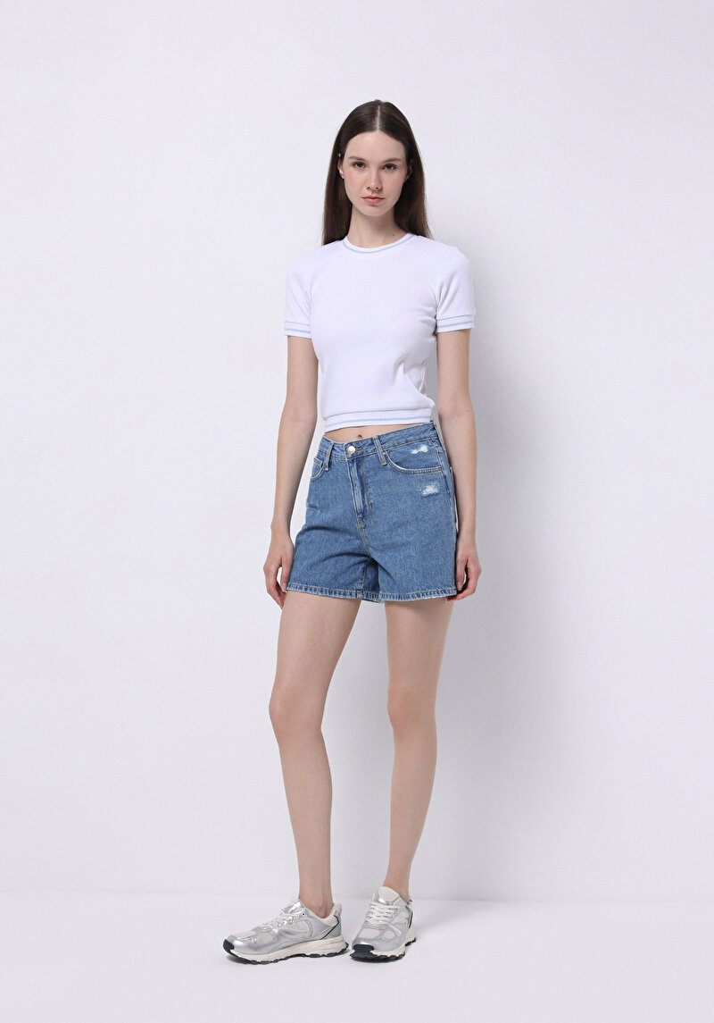 Slim Fit Yuvarlak Yaka Düz Kadın Beyaz Kısa Kol Tişört