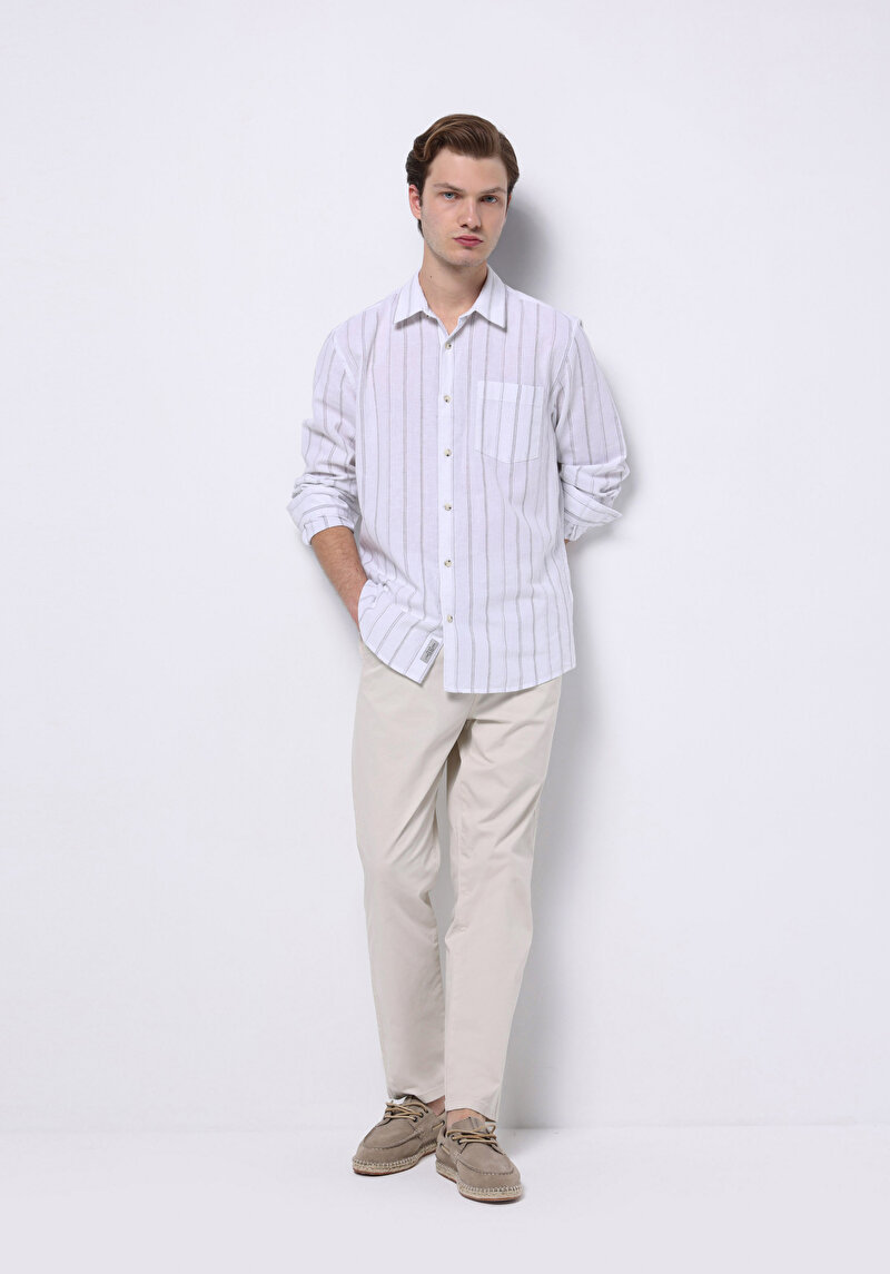 Comfort Fit Orta Bel Uzun Paça Erkek Taş  Pantolon