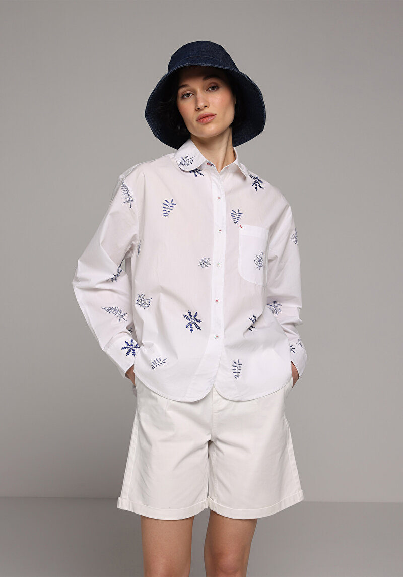 Regular Fit Yüksel Bel Düz Kadın Beyaz Şort